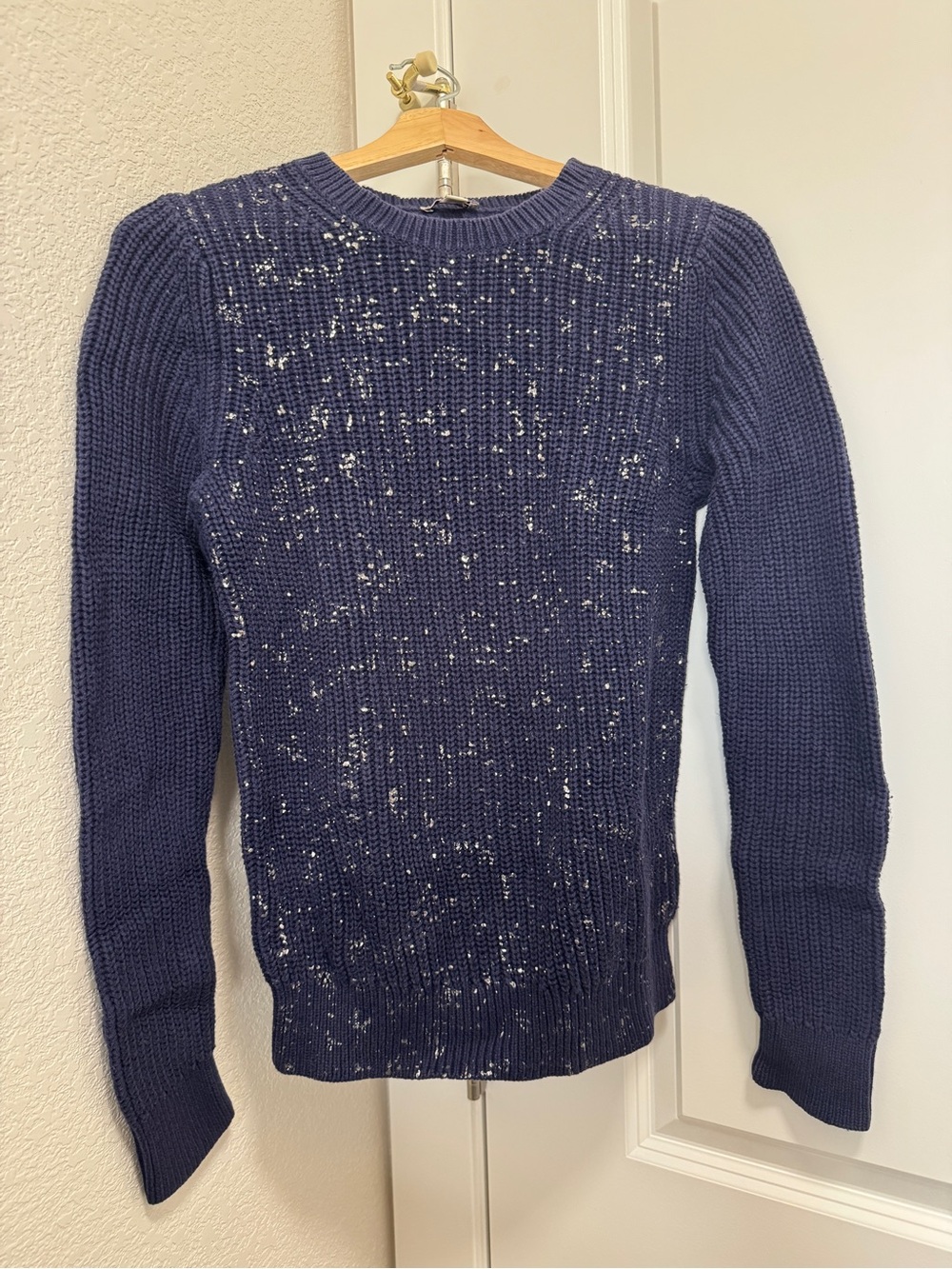 GAP Navy Blue Ribbed Crewneck Sweater with Subtle Metallic Threads